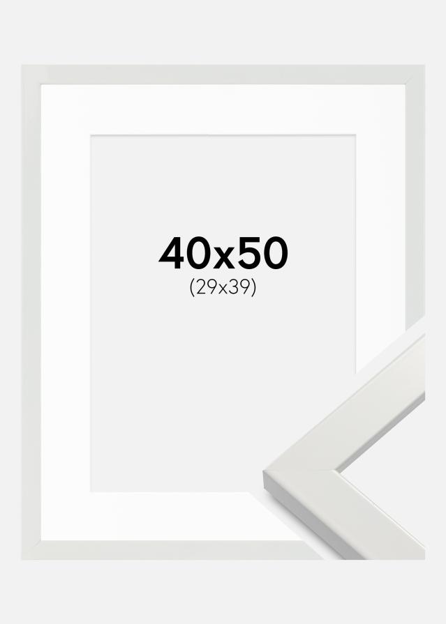 Ramă White Wood Glossy 40x50 cm - Paspartu Alb 30x40 cm