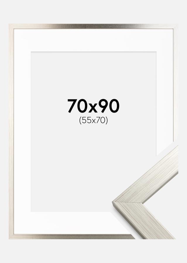 Ramă Argintiu Wood 70x90 cm - Paspartu Alb 56x71 cm