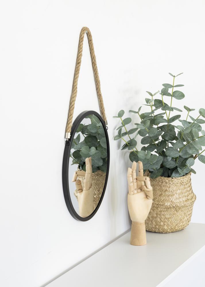KAILA Rotund Oglindă Rope - Negru 30 cm Ø