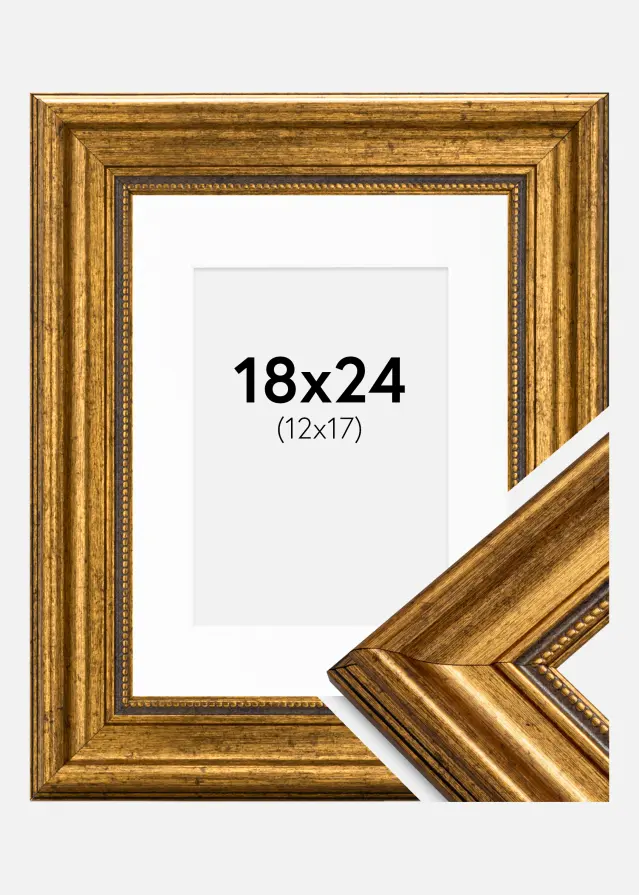 Ramă Rococo Auriu 18x24 cm - Paspartu Alb 13x18 cm
