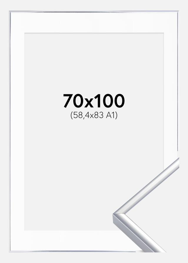 Ramă Aluminiu Argintiu sidefat 70x100 cm - Paspartu Alb 59,4x84 cm (A1)