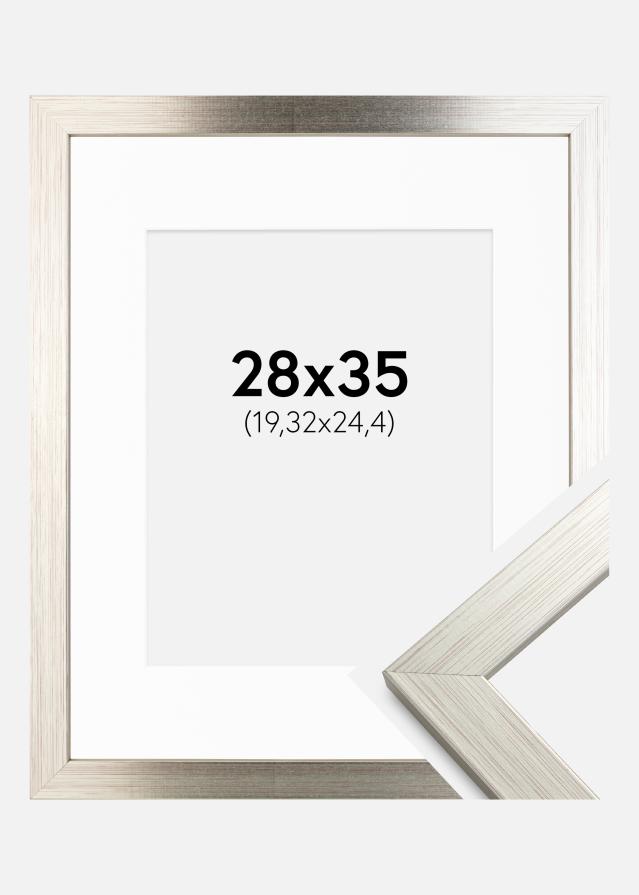 Ramă Argintiu Wood 28x35 cm - Paspartu Alb 8x10 inches