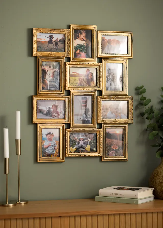 Retro Ramă pentru colaj Auriu mat - 12 Fotografii