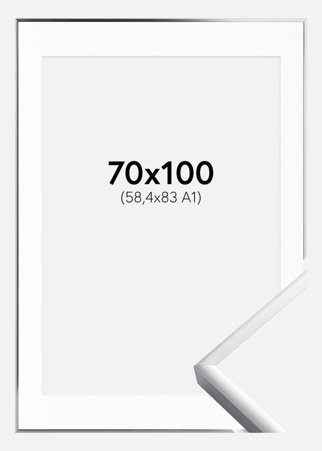 Ramă Poster Frame Aluminum Argintiu 70x100 cm - Paspartu Alb 59,4x84 cm (A1)