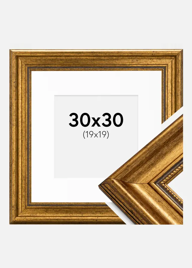 Ramă Rococo Auriu 30x30 cm - Paspartu Alb 20x20 cm