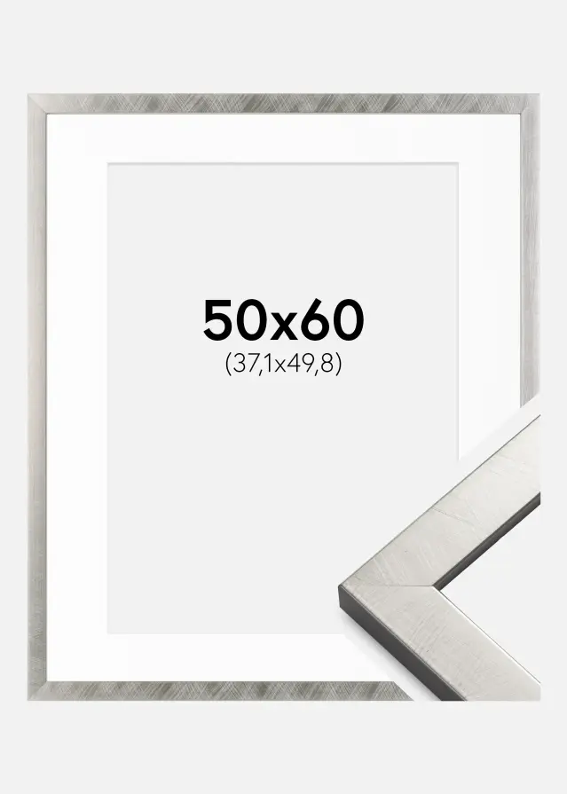 Ramă Uppsala Argintiu 50x60 cm - Paspartu Alb 15x20 inches
