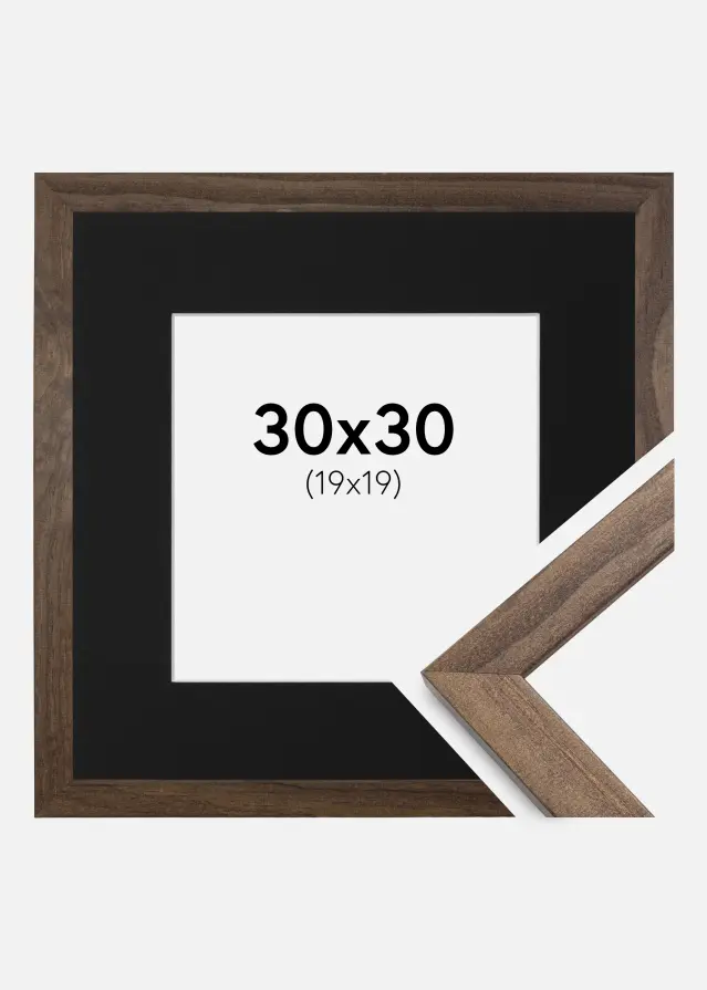 Ramă Stilată Nuc 30x30 cm - Paspartu Negru 20x20 cm
