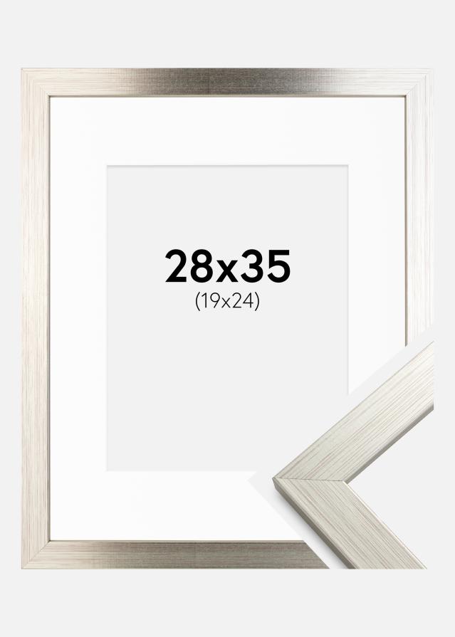 Ramă Argintiu Wood 28x35 cm - Paspartu Alb 20x25 cm