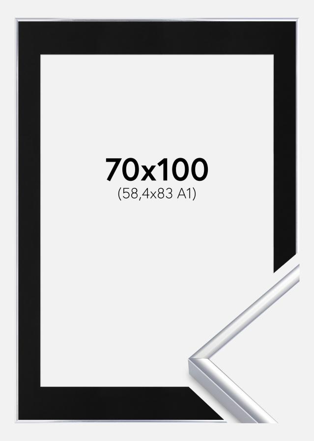 Ramă Aluminiu Argintiu sidefat 70x100 cm - Paspartu Negru 59,4x84 cm (A1)