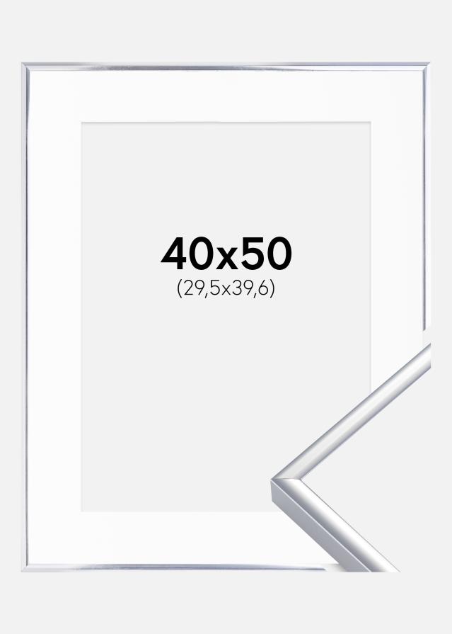 Ramă Aluminiu Argintiu sidefat 40x50 cm - Paspartu Alb 12x16 inches