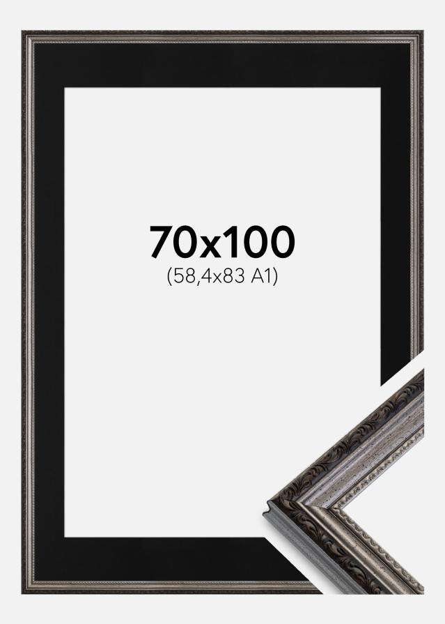 Ramă Abisko Argintiu 70x100 cm - Paspartu Negru 59,4x84 cm (A1)