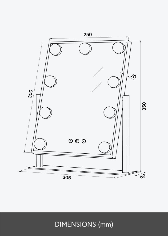 KAILA Oglindă pentru machiaj Hollywood 9 Alb 25x30 cm