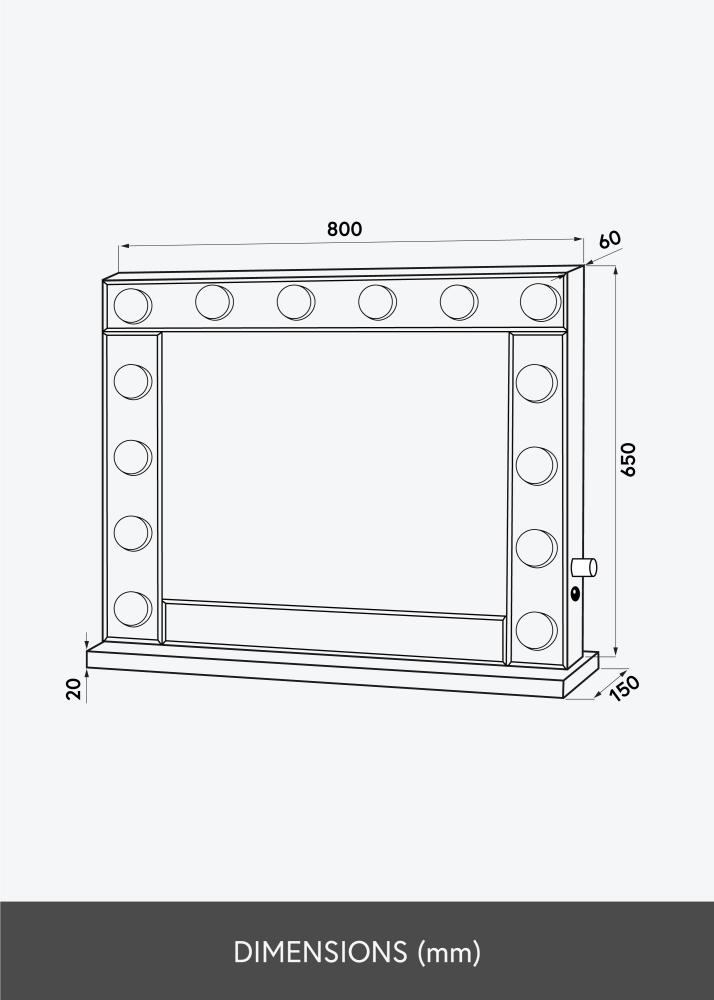 KAILA Oglindă pentru machiaj Hollywood 14 E27 Argintiu 80x65 cm