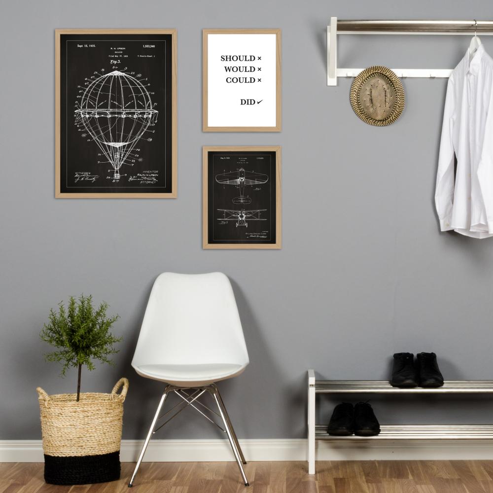 Schiță - Balon cu aer cald - Negru Poster