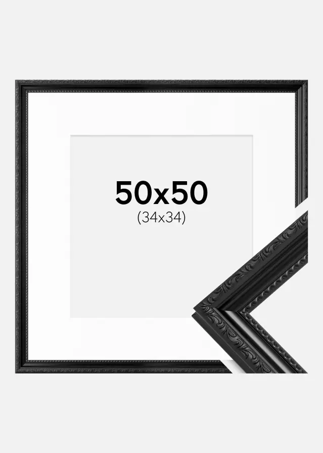 Ramă Abisko Negru 50x50 cm - Paspartu Alb 35x35 cm