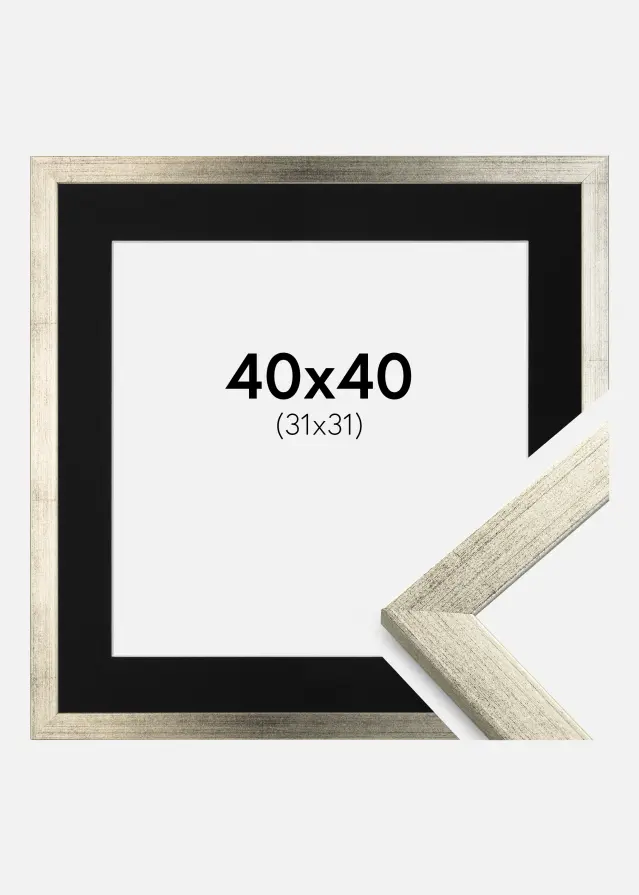 Ramă Stilată Argintiu 40x40 cm - Paspartu Negru 32x32 cm