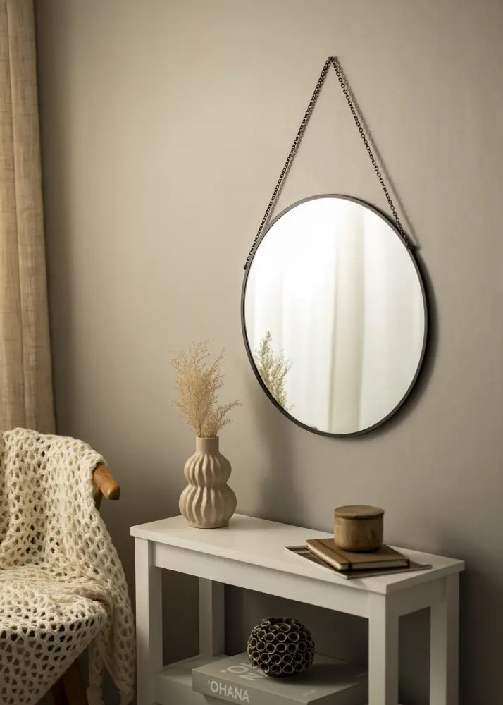 Rotund Oglindă Modern Negru 50 cm Ø