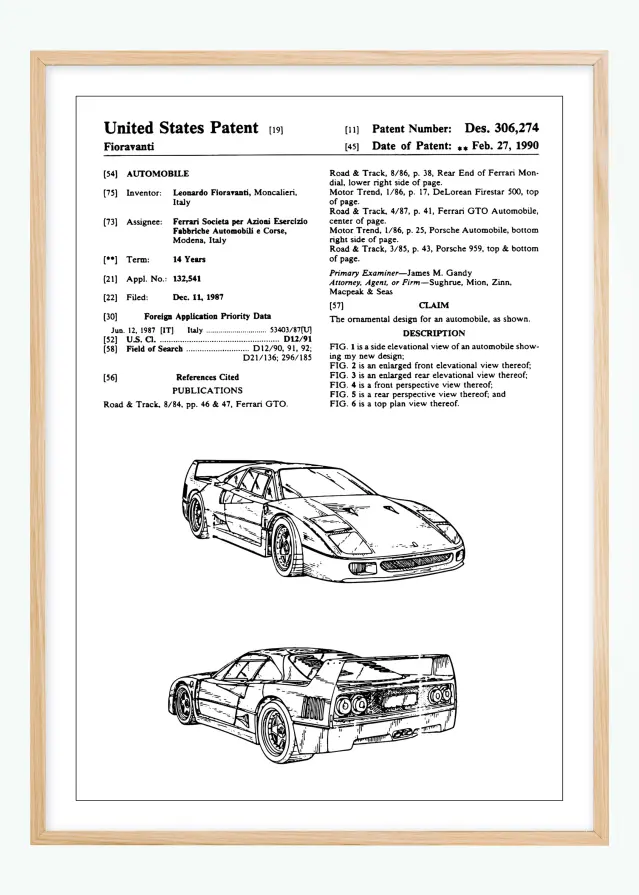 Schiță - Ferrari F40 în Poster