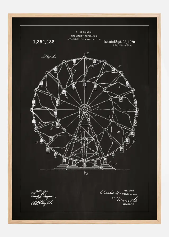 Schiță - Roată Ferris - Negru Poster