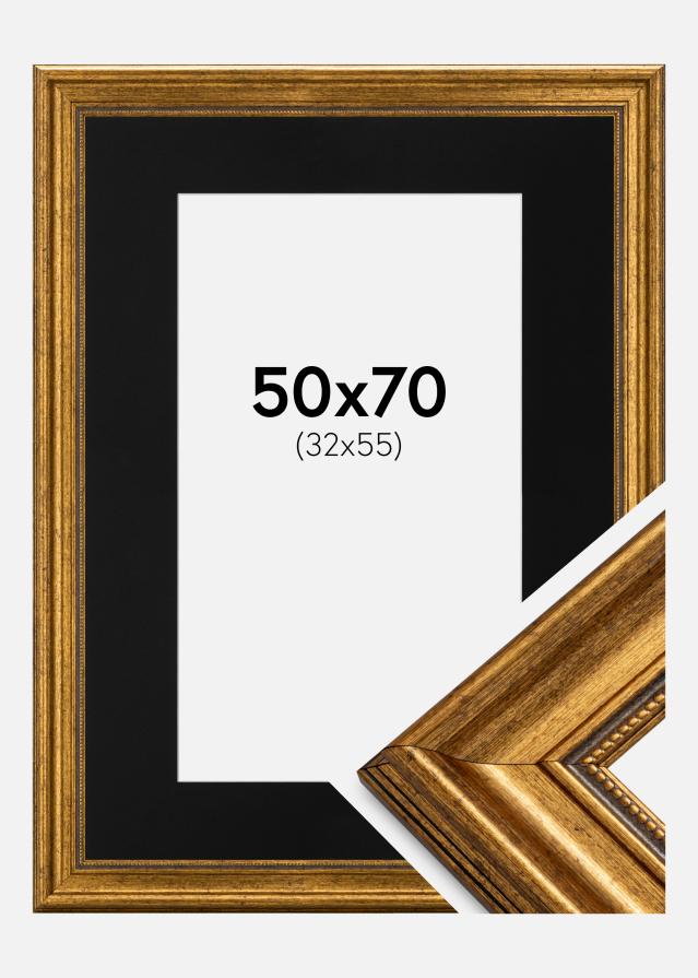Ramă Rococo Auriu 50x70 cm - Paspartu Negru 33x56 cm