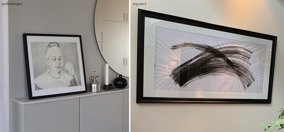 Două rame personalizate negre cu motive alb-negru